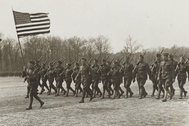 U.S. military history: soldiers march during WWI